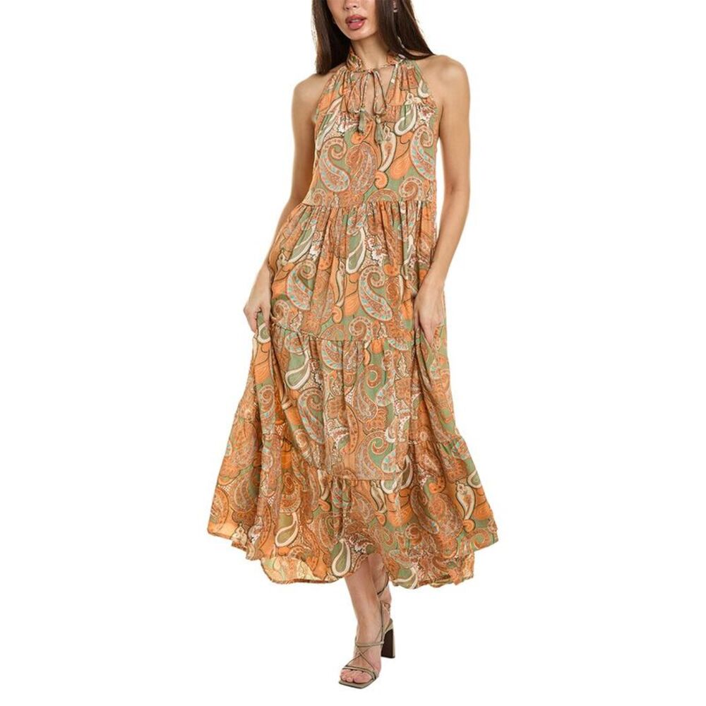 NWT Raga Eesha Ruffled Tie Collar Maxi Dress